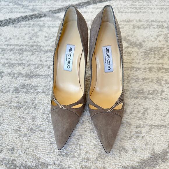 Jimmy Choo Grey Suede & Snakeskin Pumps Size 38 - Picture 4 of 14